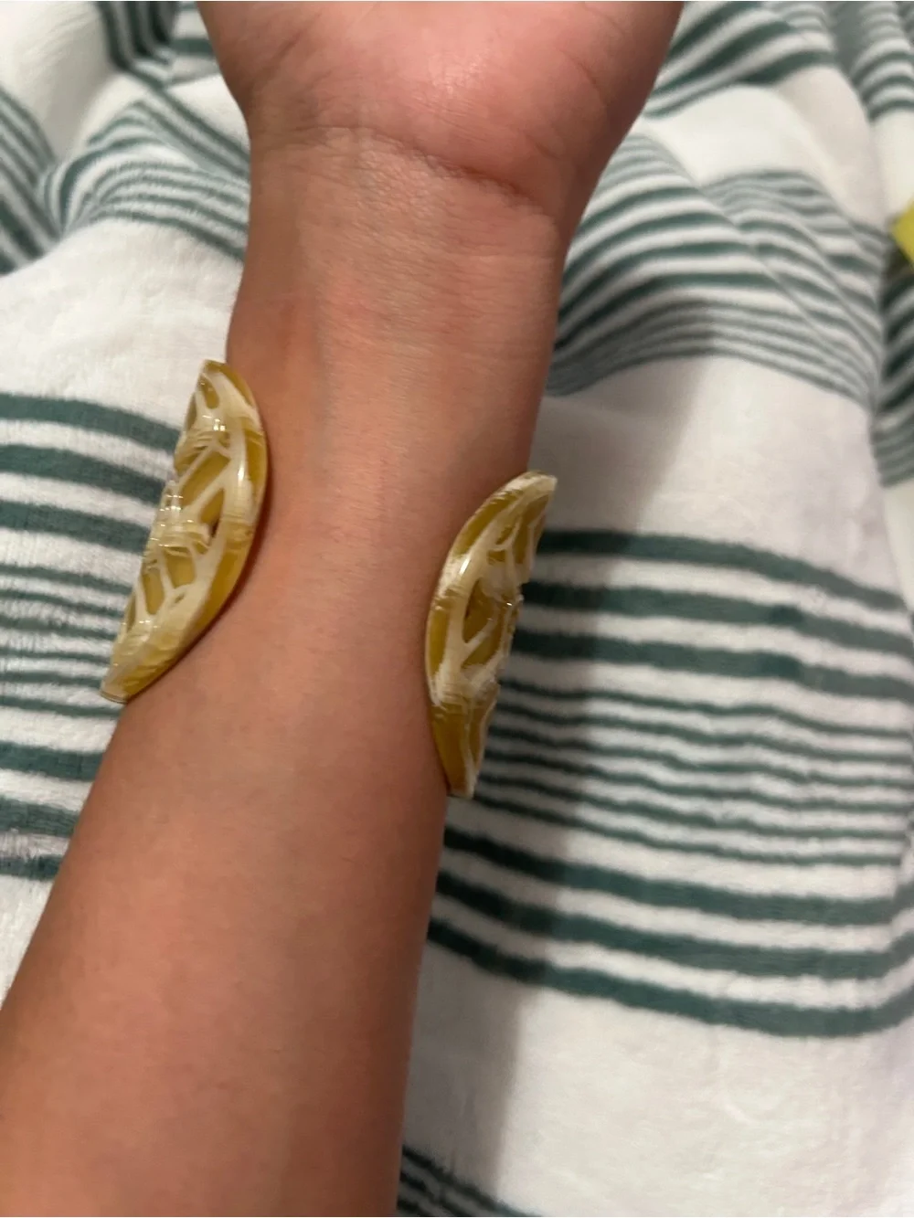 Tory Burch Yellow Carved Resin Logo Cuff Bracelet
